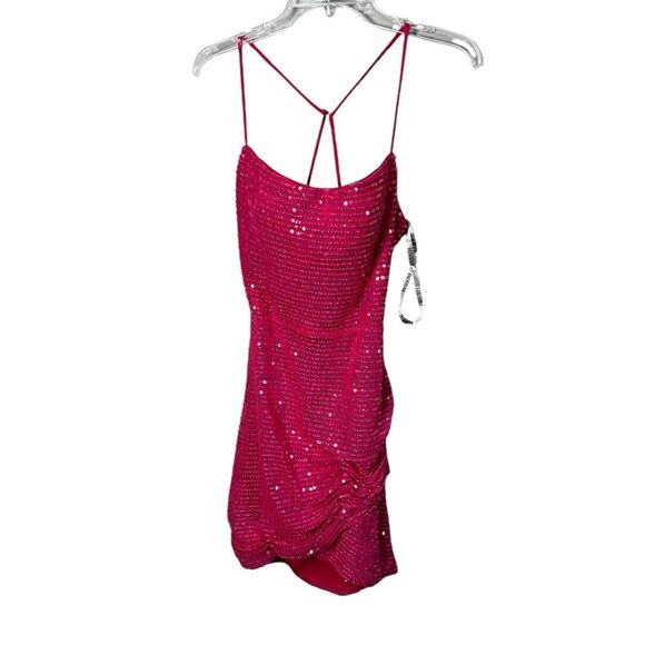 NWT Blush neon pink size 8 mini sequin homecoming party dress strappy back - Picture 6 of 11